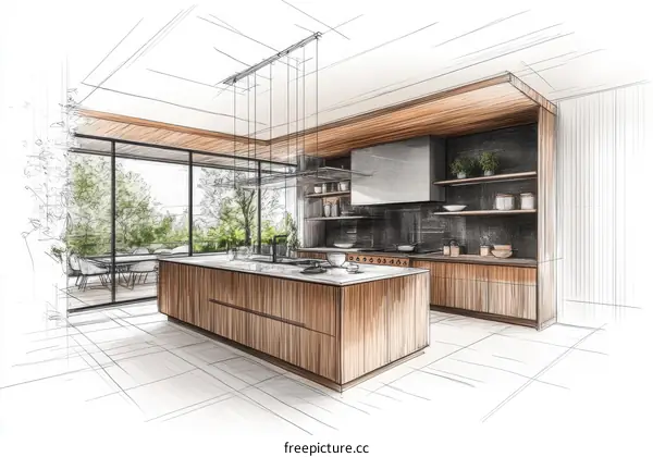 Modern Kitchen Design Sketch Illustration