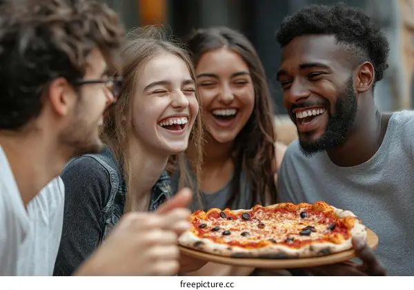 Friends Enjoying Pizza Outdoors