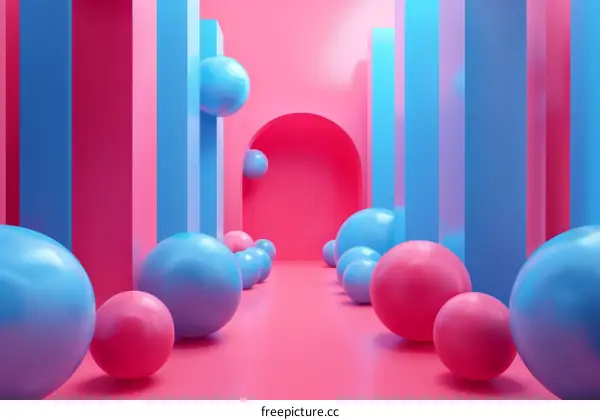 Abstract Pink and Blue 3D Sphere Corridor