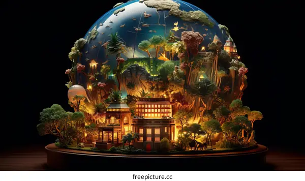 A beautiful and intricate terrarium with a miniature world inside