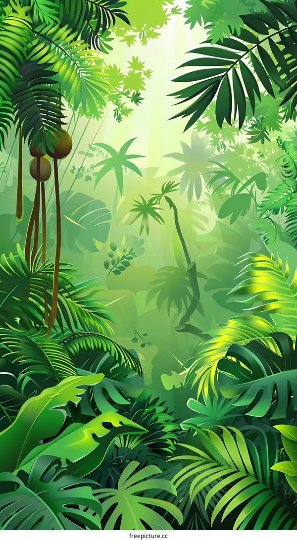 Tropical Rainforest Lush Green Leaves Nature Background