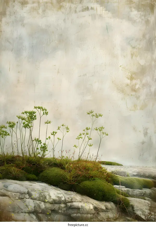 Vintage Landscape With Green Plants and Rocks