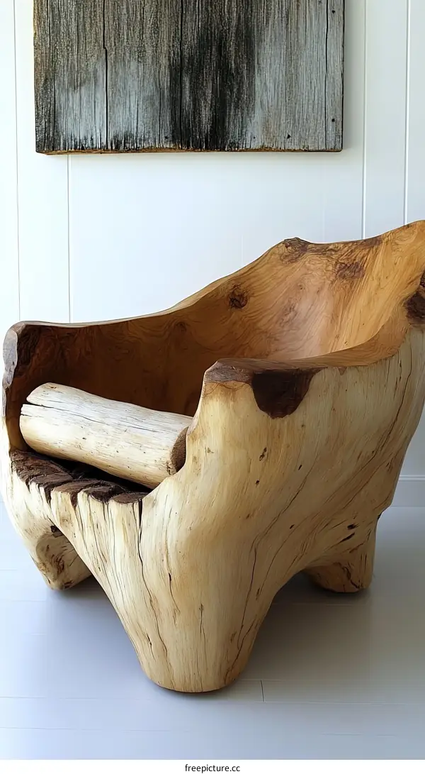 Unique Wooden Chair Crafted from a Tree Trunk