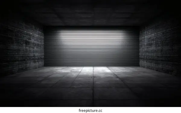 Empty Concrete Garage with Metal Door