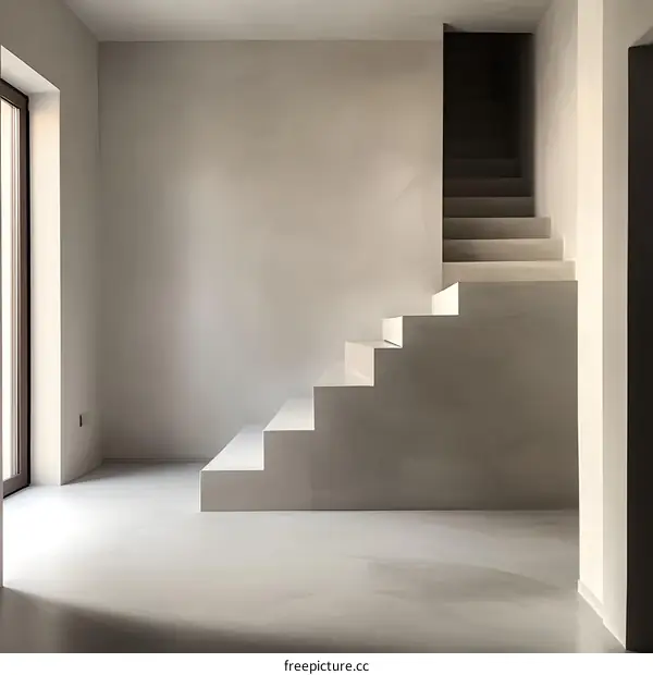 Modern White Concrete Staircase in a Minimalist Interior