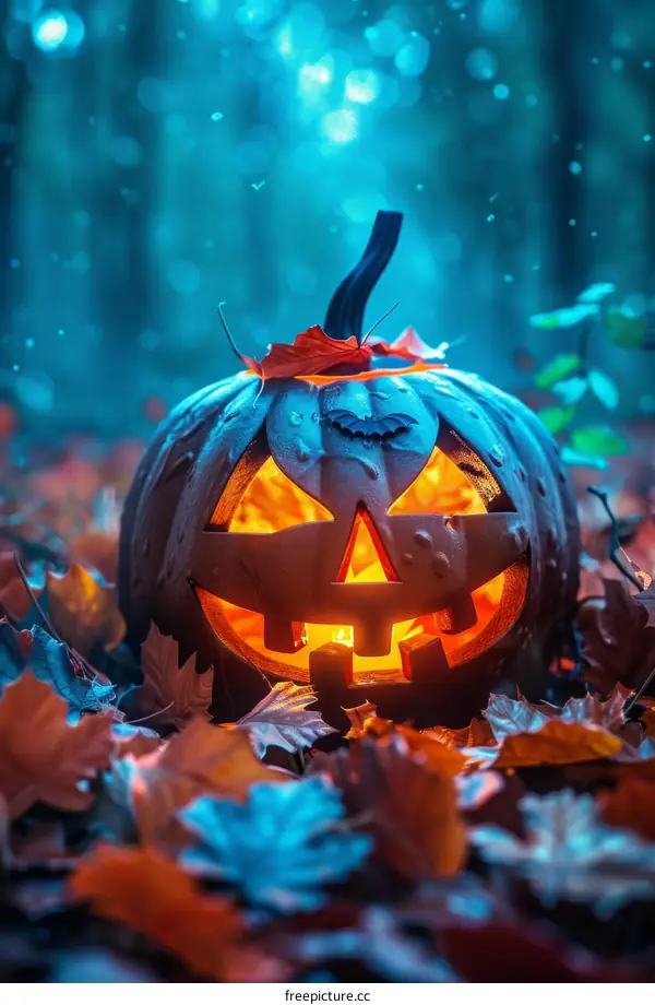 Halloween Pumpkin Glowing in the Forest
