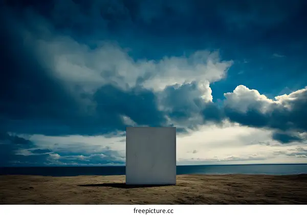 Abstract Minimalist Structure Under Cloudy Sky