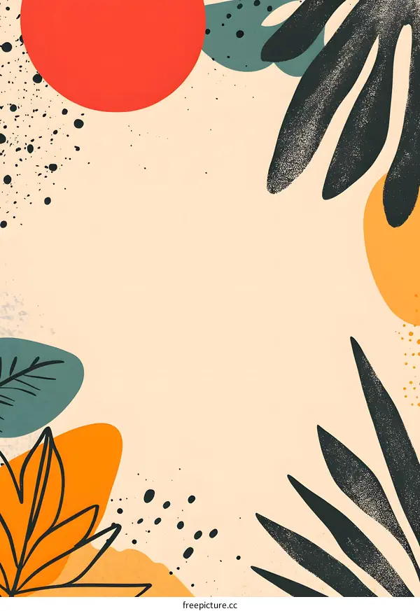 Abstract Background with Hand Drawn Leaves and Shapes