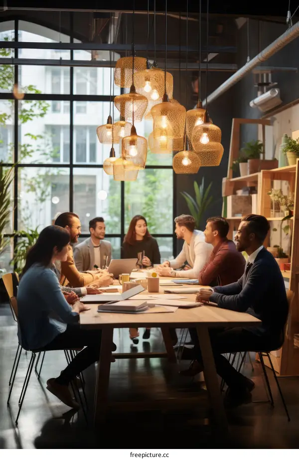 A group of people sitting around a table having a meeting