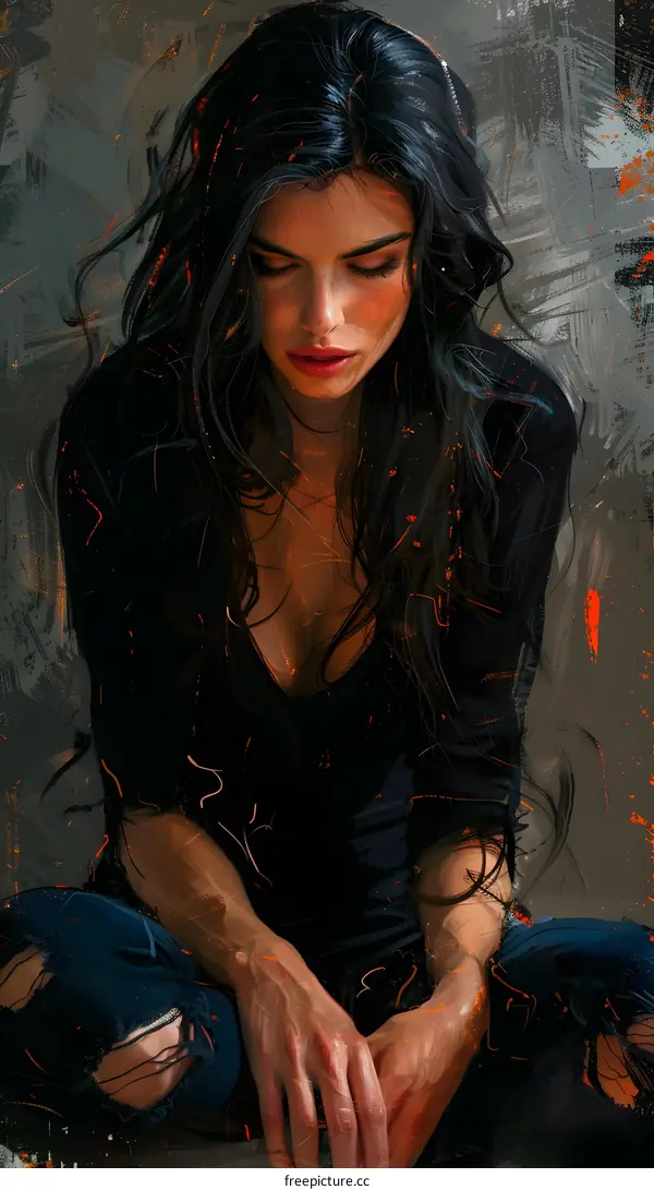 Portrait of a Woman With Long Black Hair