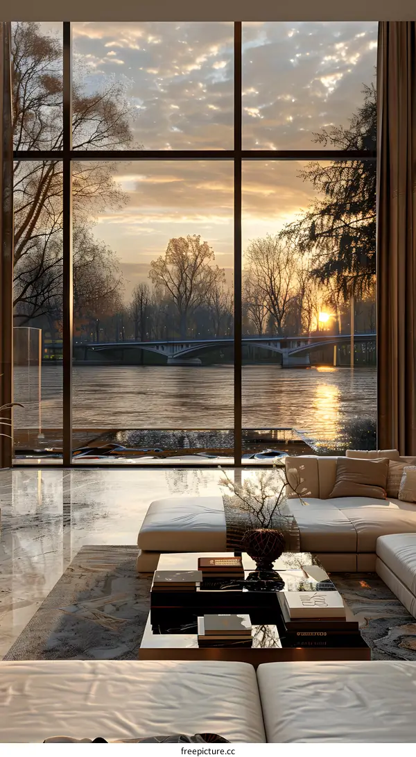 Luxury Living Room with Sunset View