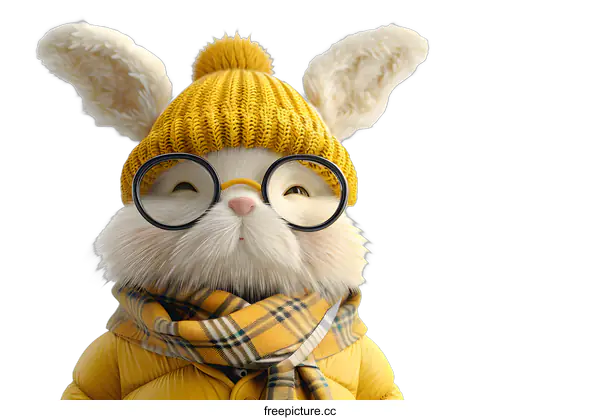 [Transparent Background PNG]A cute rabbit wearing a yellow hat and glasses