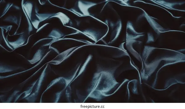 Close-up View of Luxurious Dark Blue Satin Fabric Texture