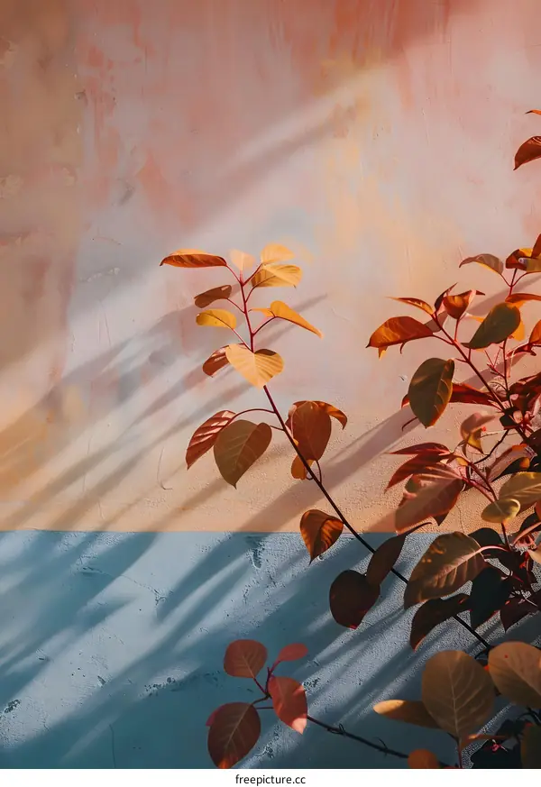 Autumn Leaves Against A Wall With Two Tone Paint