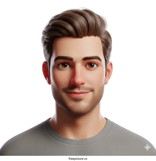 [Transparent Background PNG]Portrait of a young man with neatly styled hair and a casual gray shirt