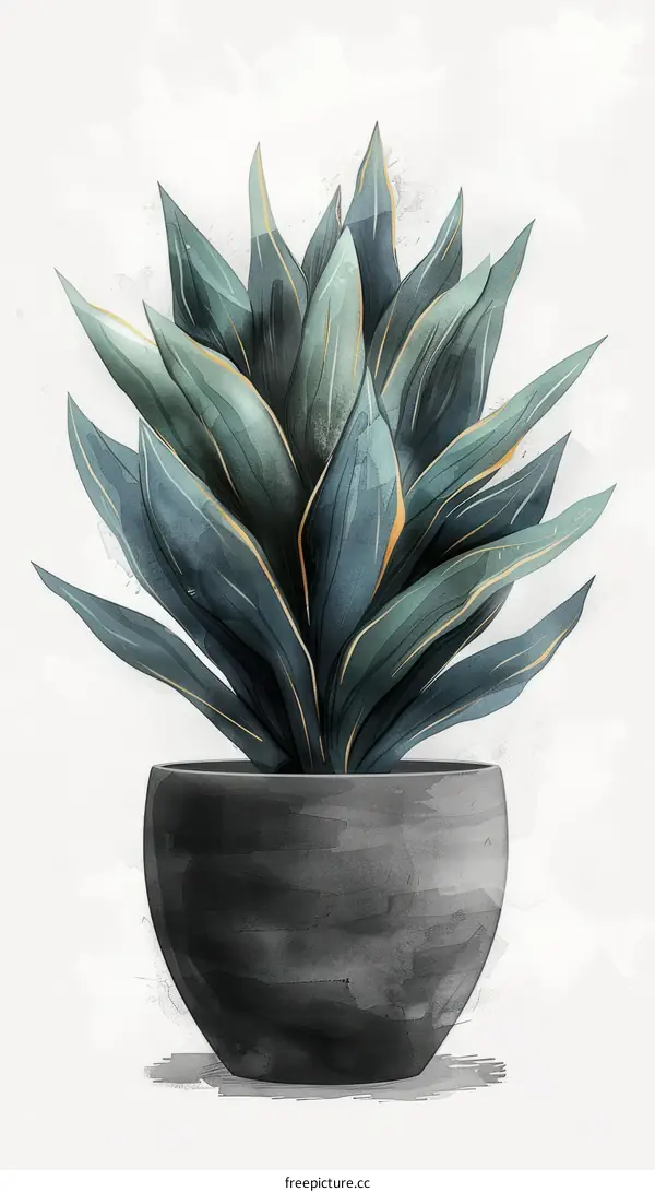 An illustration of a snake plant in a gray pot