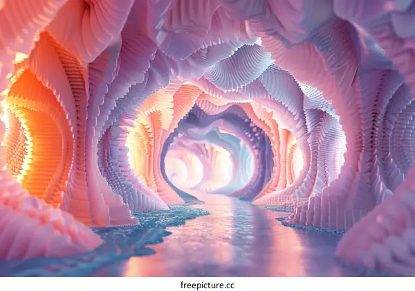 Pink Alien Cave with River Flowing Through