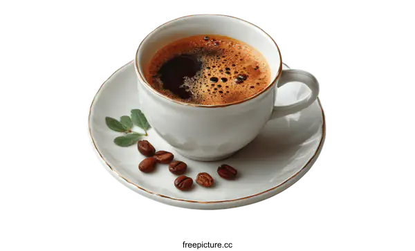 [Transparent Background PNG]Aromatic Coffee Cup with Beans and Leaves