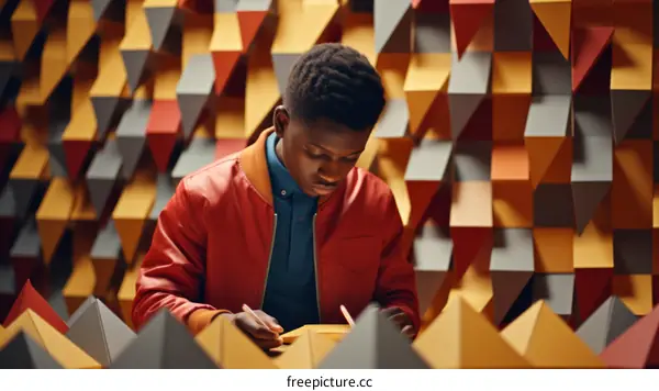 A young African-American man writing in a notebook