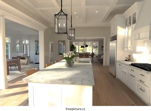 Modern Kitchen Interior Design with White Cabinets and Island