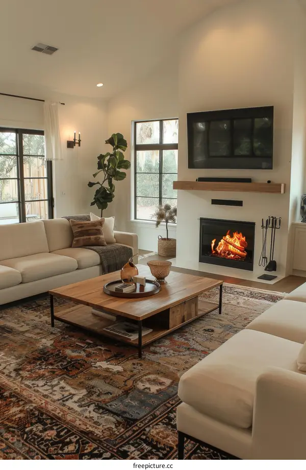 Cozy Minimalist Living Room with Fireplace