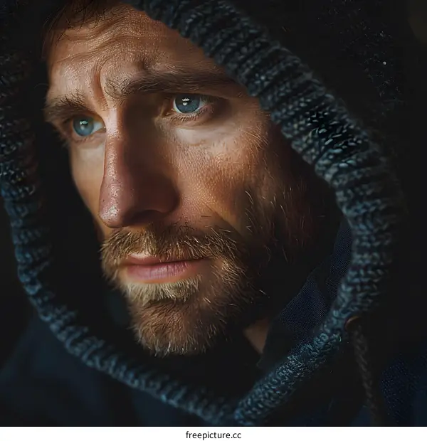 Portrait of a man with a beard and blue eyes