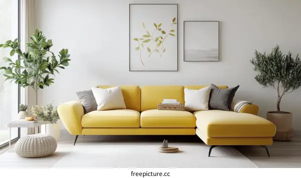 Modern Yellow Sectional Sofa Living Room Design