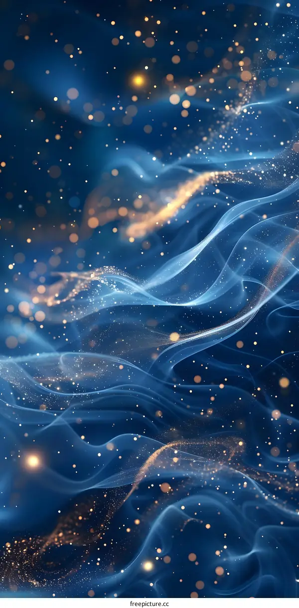 Blue and gold particles flowing in space