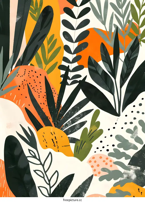 Abstract Tropical Leaves Pattern Illustration