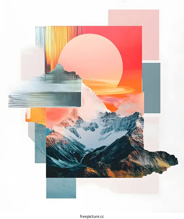 Abstract Collage of Mountain Landscape with Sunset