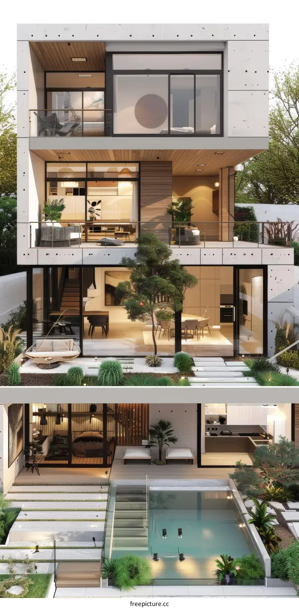 Modern Multi-Level House Design with Courtyard Pool