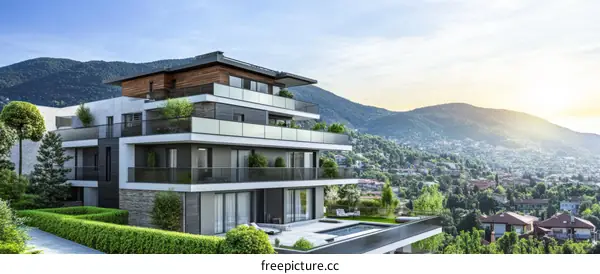 Modern Mountainside Apartment Building with Panoramic Views
