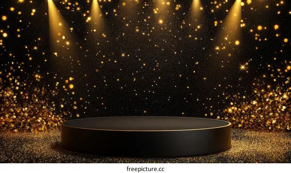 Luxury Black Podium with Golden Glitter Background