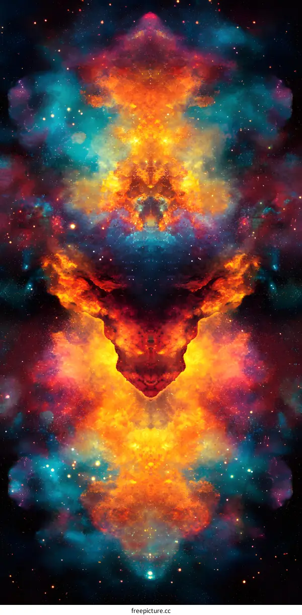 Abstract Digital Art of a Skull in a Galaxy