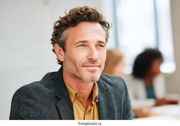 Thoughtful Caucasian Businessman in Meeting