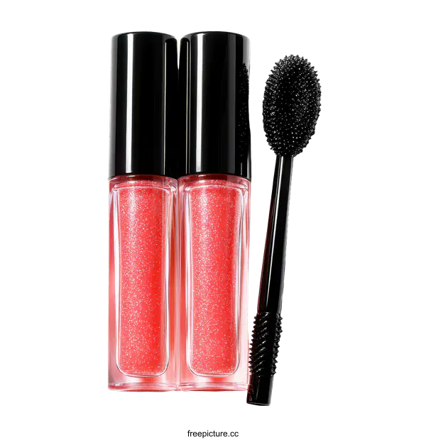 [Transparent Background PNG]Two Bottles of Shimmering Lip Gloss with Mascara Applicator