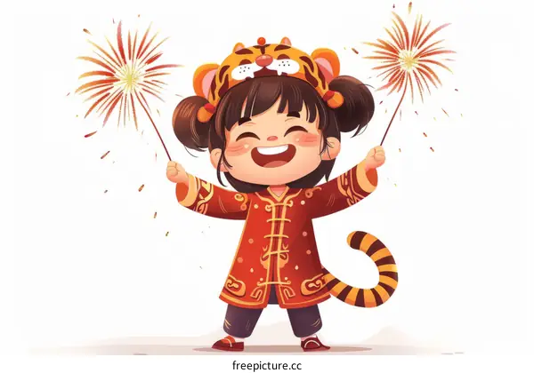 A cute girl dressed up in a tiger costume for Chinese New Year