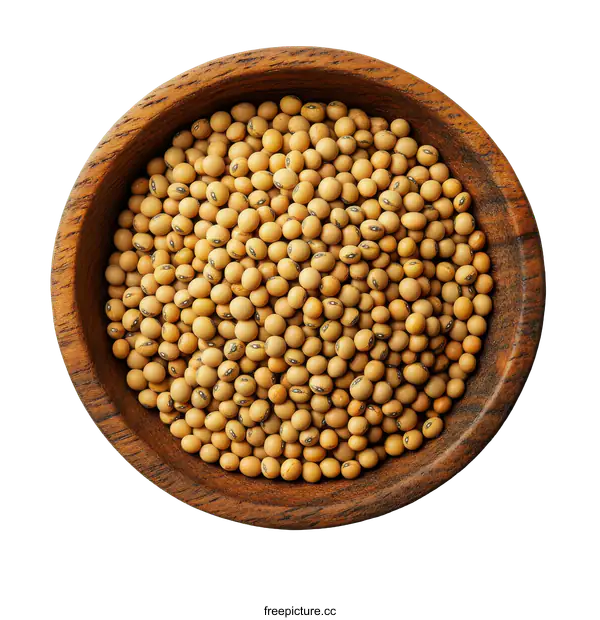 [Transparent Background PNG]Soybeans in Wooden Bowl on White Background