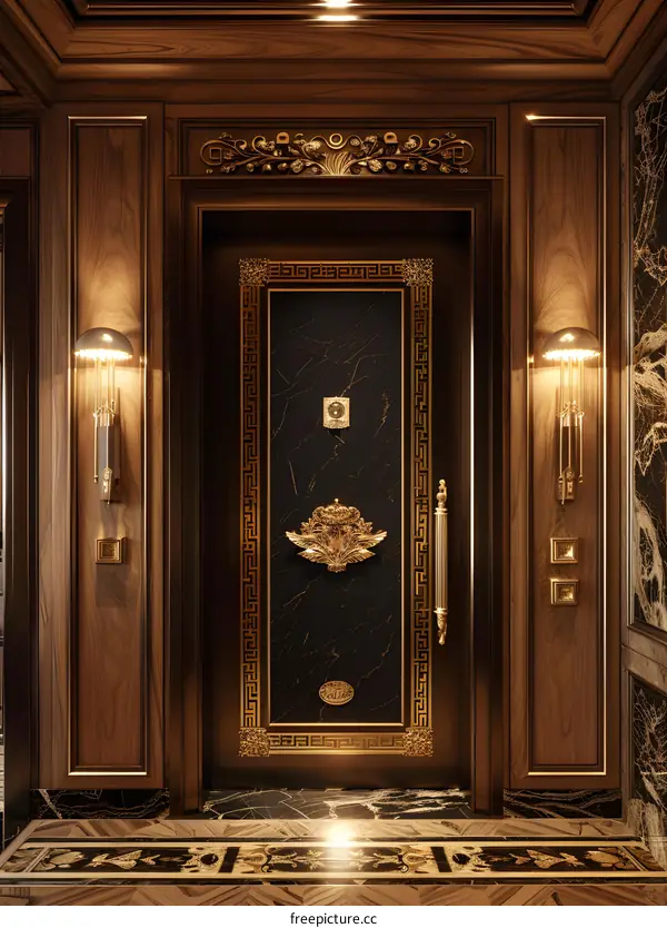 Luxury golden door with intricate carvings
