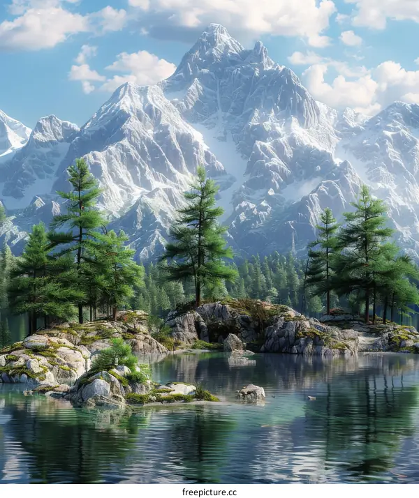 Rocky Mountains Landscape with Lake and Trees