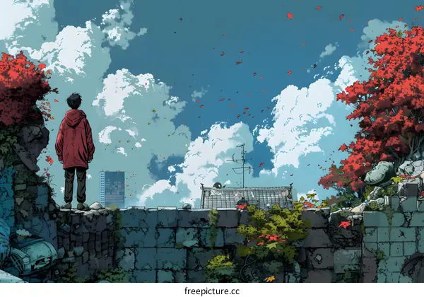 A Man Standing On The Ruins Of A City And Looking At The Skyline