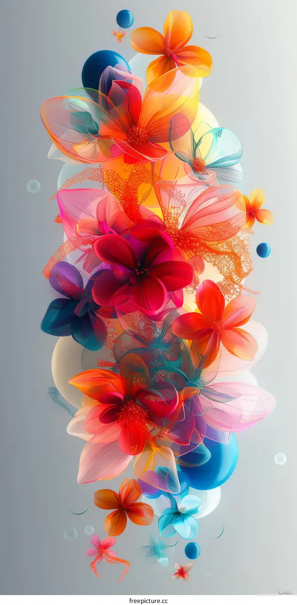 vibrant colored abstract flowers with blue and purple accents