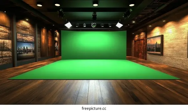 Empty Green Screen Studio Interior Design