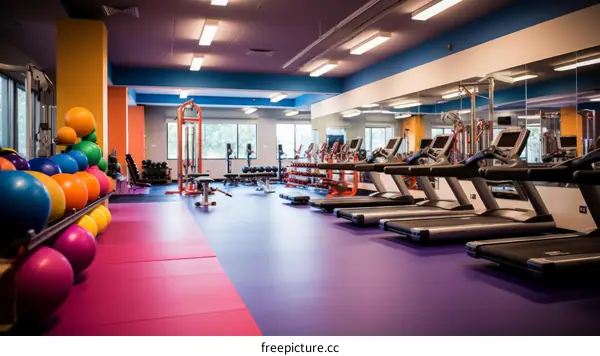 Modern Fitness Center with Colorful Equipment