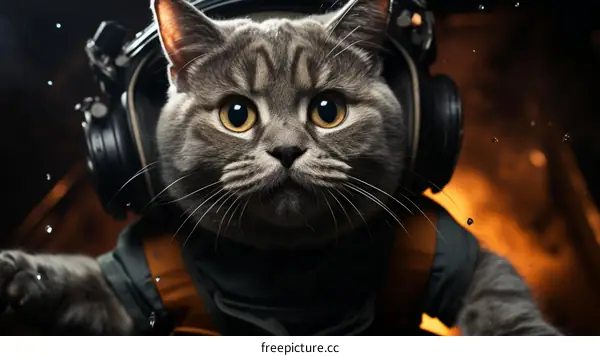 A Cat Wearing a Space Helmet and Headphones