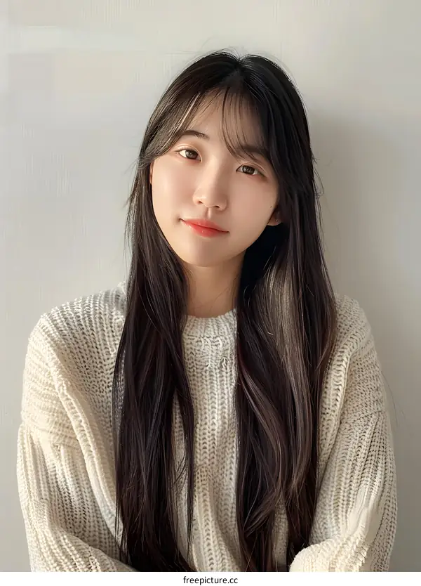 Young Asian Woman in White Sweater