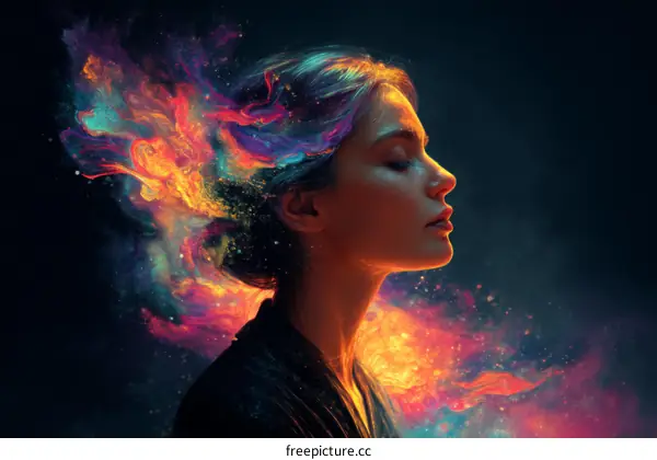 Abstract Portrait of a Woman with Colorful Energy