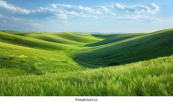 Rolling Green Hills under a Blue Sky with Clouds