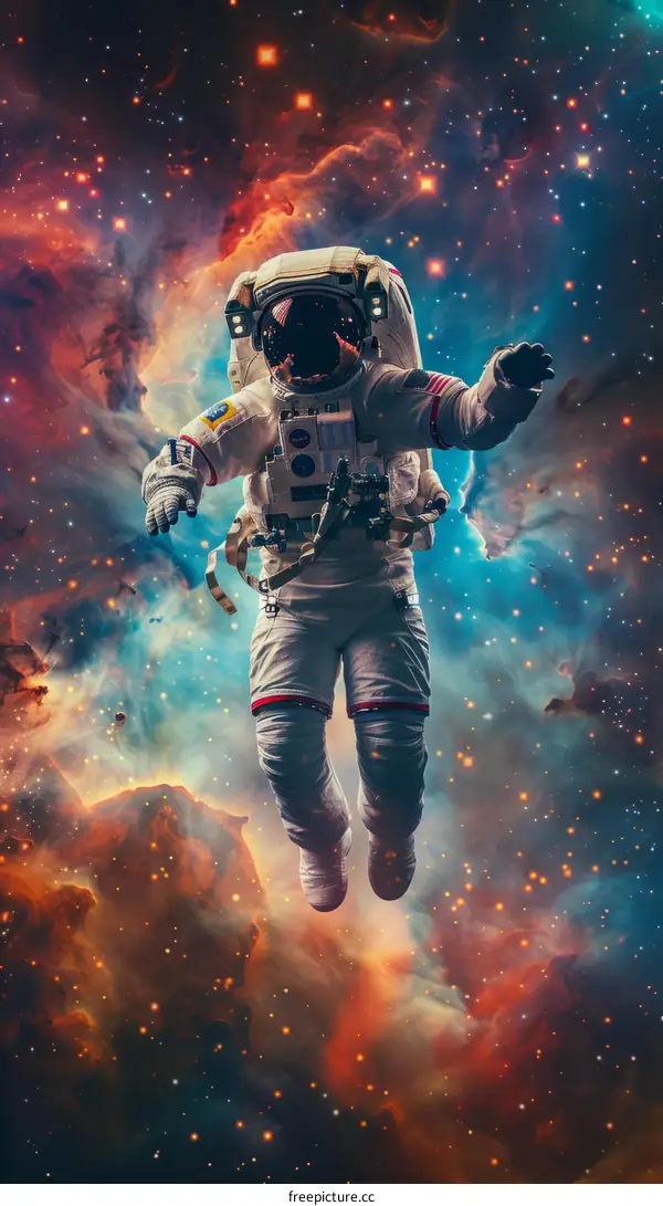 Astronaut in a spacesuit floating in the vastness of space