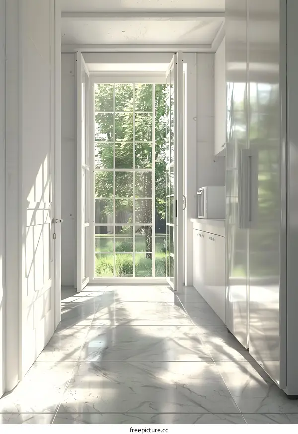 White Interior Design Kitchen With View